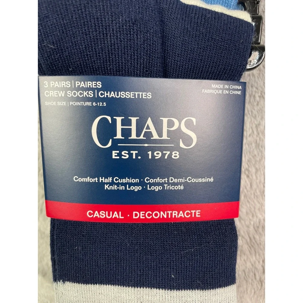 ⁠NEW Mens 3 Pack Casual Crew Socks Navy Blue Stripe White Half Cushion 6-12.5⁠